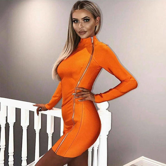 2018 Newest Summer Bandage Dress Women Celebrity Party Long Sleeve Turtleneck Sexy Night Out Club Dress Women Vestidos Wholesale
