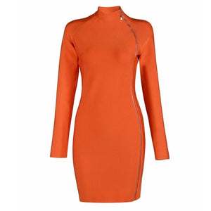 2018 Newest Summer Bandage Dress Women Celebrity Party Long Sleeve Turtleneck Sexy Night Out Club Dress Women Vestidos Wholesale