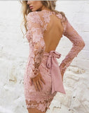 2018 Womens Elegant Wedding Party Sexy Night Club Deep V Neck Long Sleeve Sheath Bodycon Lace Dress Short L327