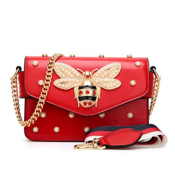 New famous brand women messenger bags small chain crossbody bags female luxury shoulder bag pearl handbag 2018 Red White black