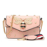 New famous brand women messenger bags small chain crossbody bags female luxury shoulder bag pearl handbag 2018 Red White black