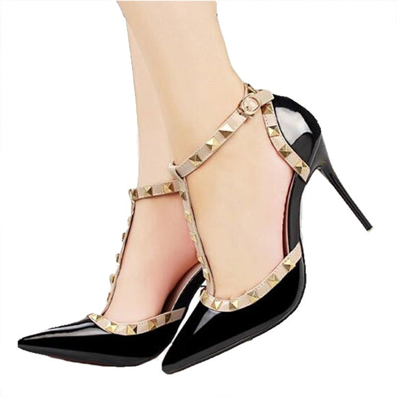 Free shipping shoes woman 2018 Summer Women's shoes fashion female sandals rivet Metal decoration pu leather women high heels