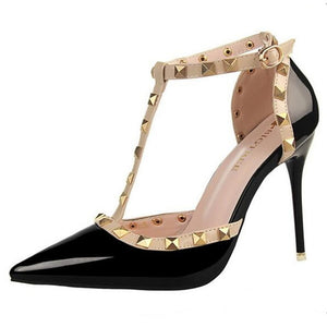 Free shipping shoes woman 2018 Summer Women's shoes fashion female sandals rivet Metal decoration pu leather women high heels