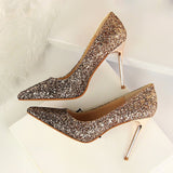 2018 Women 9cm Thin High Heels Sexy Glitter Bright Scarpins Pumps Female Stiletto Wedding Bridal Gold Silver Red Valentine Shoes