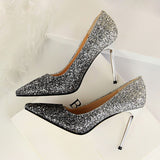 2018 Women 9cm Thin High Heels Sexy Glitter Bright Scarpins Pumps Female Stiletto Wedding Bridal Gold Silver Red Valentine Shoes