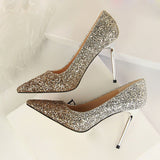 2018 Women 9cm Thin High Heels Sexy Glitter Bright Scarpins Pumps Female Stiletto Wedding Bridal Gold Silver Red Valentine Shoes