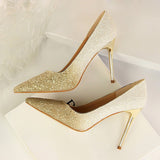2018 Women 9cm Thin High Heels Sexy Glitter Bright Scarpins Pumps Female Stiletto Wedding Bridal Gold Silver Red Valentine Shoes