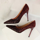 2018 Women 9cm Thin High Heels Sexy Glitter Bright Scarpins Pumps Female Stiletto Wedding Bridal Gold Silver Red Valentine Shoes