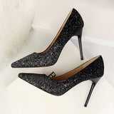 2018 Women 9cm Thin High Heels Sexy Glitter Bright Scarpins Pumps Female Stiletto Wedding Bridal Gold Silver Red Valentine Shoes