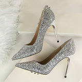 2018 Women 9cm Thin High Heels Sexy Glitter Bright Scarpins Pumps Female Stiletto Wedding Bridal Gold Silver Red Valentine Shoes