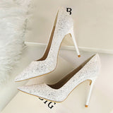 2018 Women 9cm Thin High Heels Sexy Glitter Bright Scarpins Pumps Female Stiletto Wedding Bridal Gold Silver Red Valentine Shoes