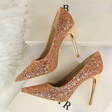 2018 Women 9cm Thin High Heels Sexy Glitter Bright Scarpins Pumps Female Stiletto Wedding Bridal Gold Silver Red Valentine Shoes