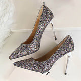 2018 Women 9cm Thin High Heels Sexy Glitter Bright Scarpins Pumps Female Stiletto Wedding Bridal Gold Silver Red Valentine Shoes