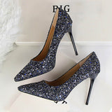 2018 Women 9cm Thin High Heels Sexy Glitter Bright Scarpins Pumps Female Stiletto Wedding Bridal Gold Silver Red Valentine Shoes
