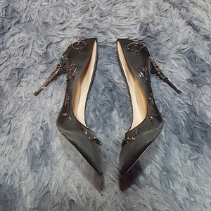 Boussac Elegant Silk Women Pumps High Heels Rhinestone Flower Wedding Shoes Brand Design Pointed Toe High Heels Shoes SWB0074
