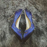 Boussac Elegant Silk Women Pumps High Heels Rhinestone Flower Wedding Shoes Brand Design Pointed Toe High Heels Shoes SWB0074
