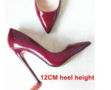 Big Sale Sexy Pointed Toe High Heel Pumps Patente Leather Thin Heels Woman Shoe Rose Pink Green Red Black Nude Dress Heels