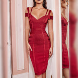 Newest Bodycon Bandage Dress Women Celebrity Party Spaghetti Strap Off Shoulder V-Neck Sexy Night Out Dress Women Vestidos