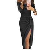 2019 Summer Women Dress Slash Neck Package Hip Split Sexy Sequin Dresses Ladies Bandage Party Night Club Mid-Calf Dress