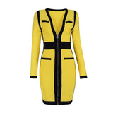 Newest Fashion Celebrity Party Bodycon Bandage Dress Women Long Sleeve Deep V-Neck Sexy Night Out Dress Women Vestidos Wholesale