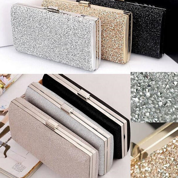 Women Evening Clutch Bag Diamond Sequin Clutch Female Crystal Day Clutch Wedding Purse Party Banquet Black/Gold Silver Two Chain