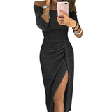 2019 Summer Dress Women Sexy Off The Shoulder High Slit Bodycon Dress Long Sleeve Party Night Vestidos Gifts plus size