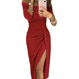 2019 Summer Dress Women Sexy Off The Shoulder High Slit Bodycon Dress Long Sleeve Party Night Vestidos Gifts plus size